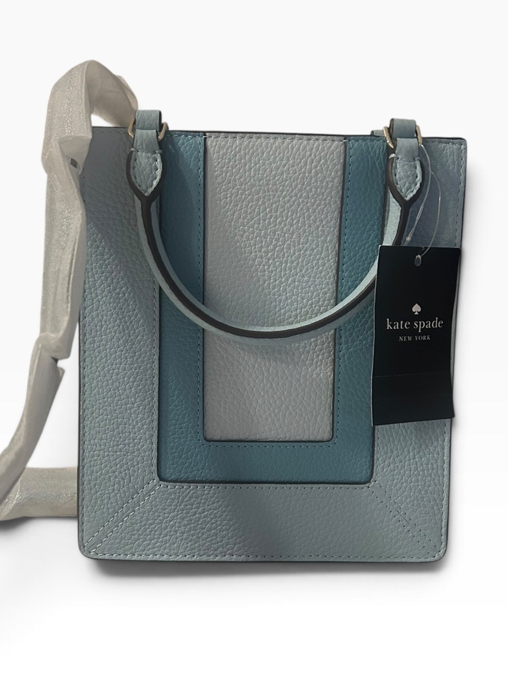 NWT Kate Spade Lena Colorblock Pebbled Leather Mini Tote Bag Blue Silver HW